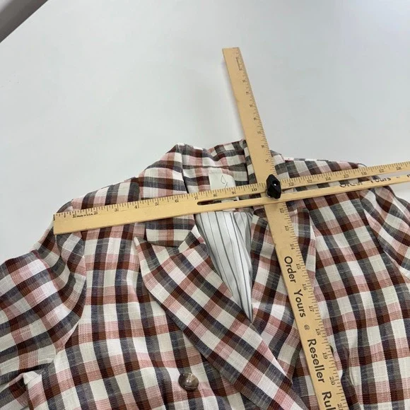 Joie Blazer Womens Medium Brown Anilah Empire Plaid Double Breasted Jacket - Picture 7 of 8